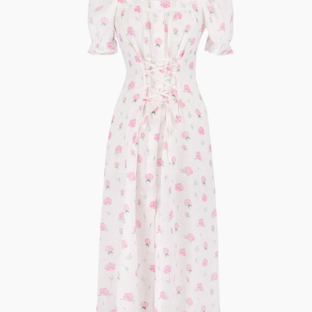 Sleeper Marquise Linen Dress in Roses